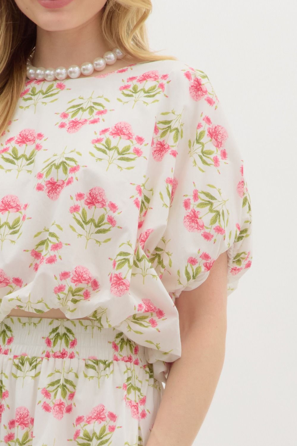 Floral Waist Hem Bubble Top