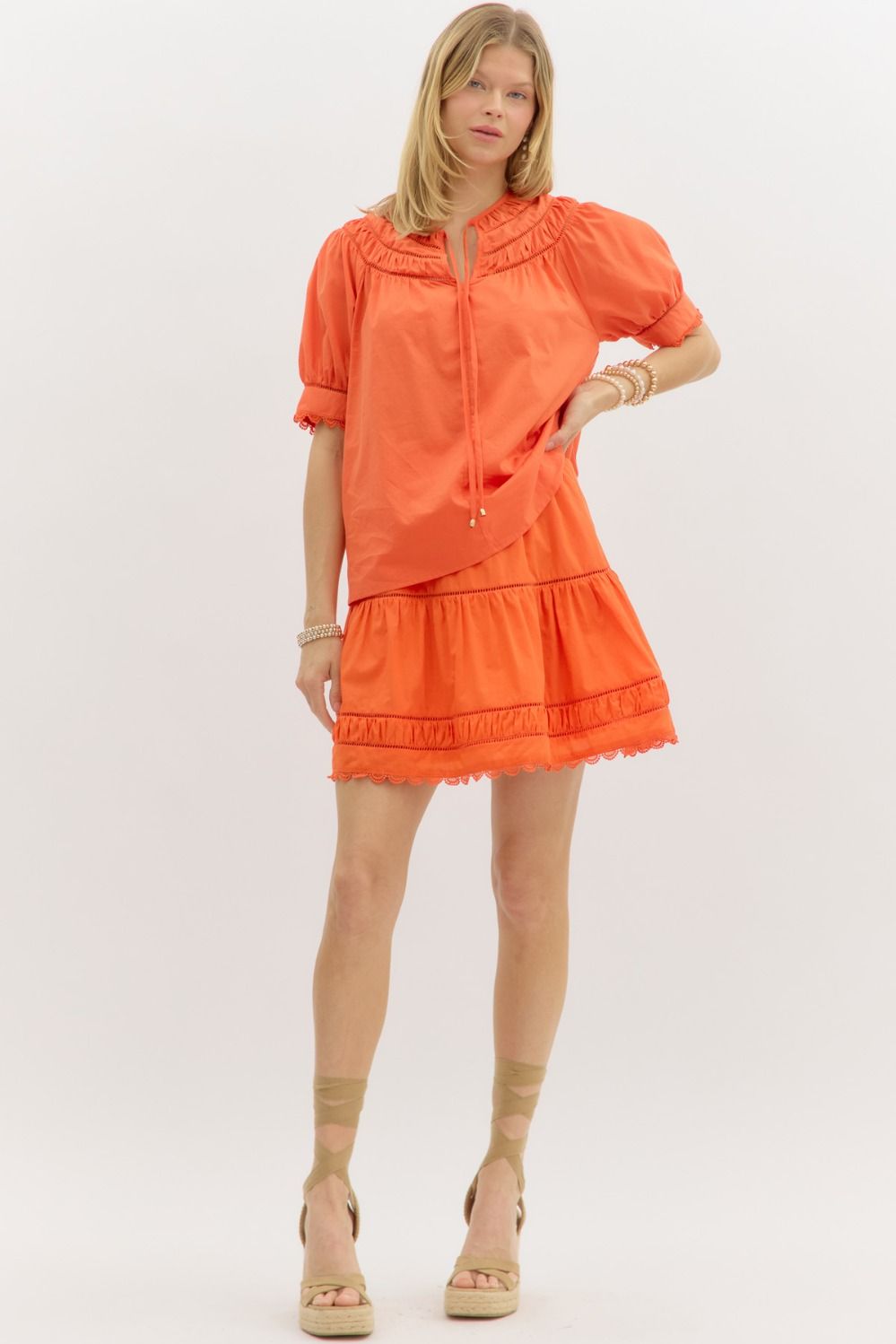 Orange Round Neck Tie Top