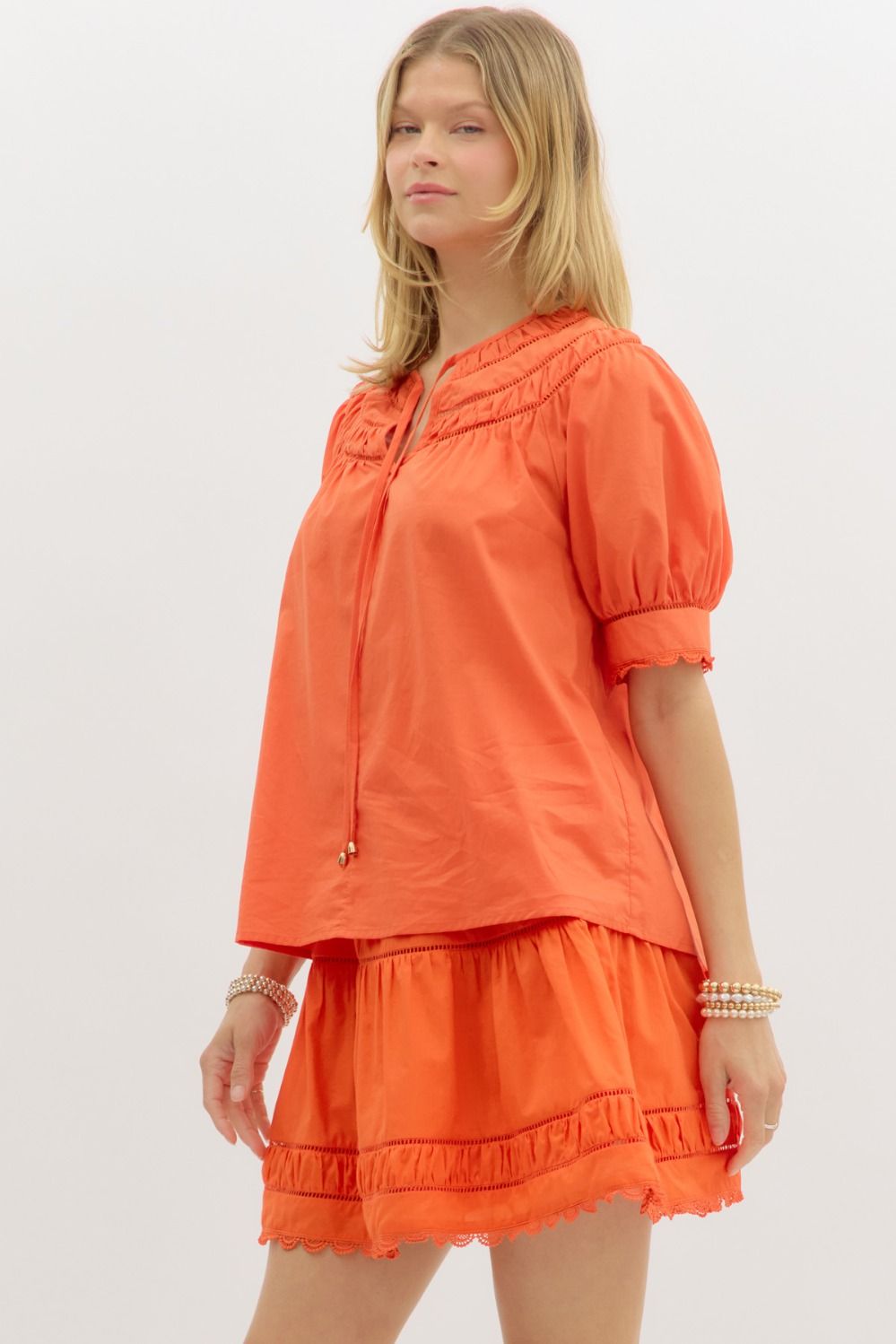 Orange Round Neck Tie Top