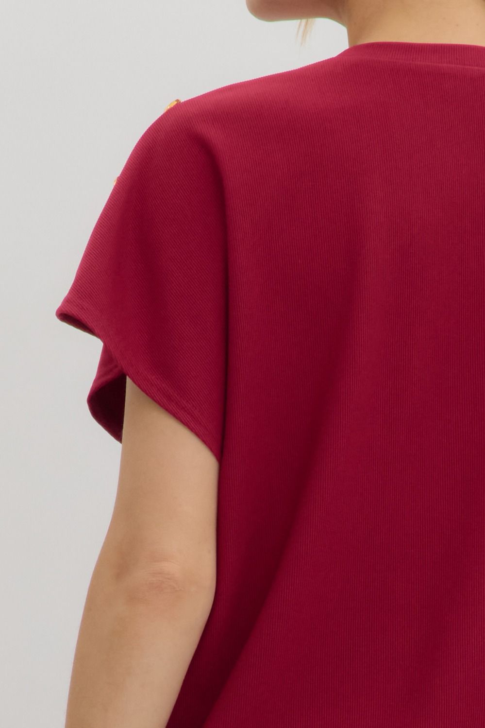 Cherry Crew Neck Gold Button Pullover Blouse