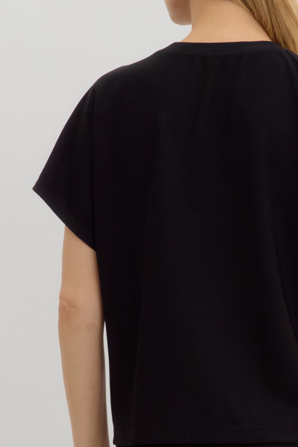 Black Crew Neck Gold Button Pullover Blouse