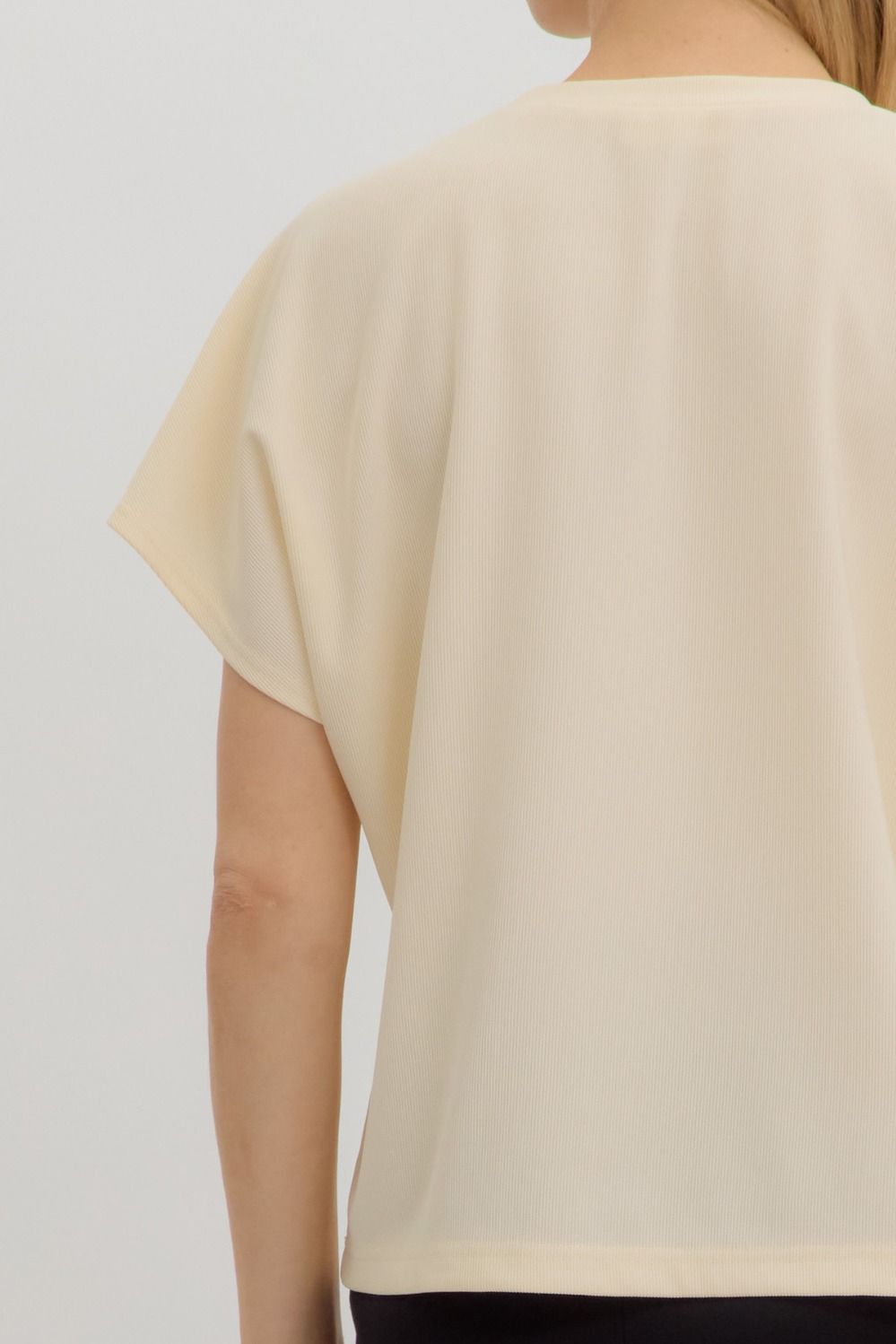 Ecru Crew Neck Gold Button Pullover Blouse