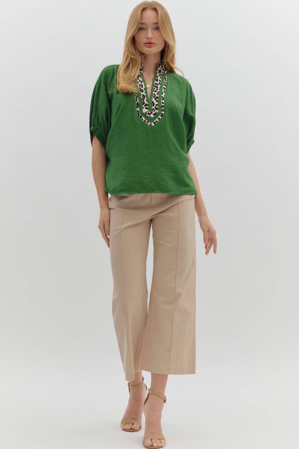 Fern and Leopard Dolman Sleeve Pullover Top