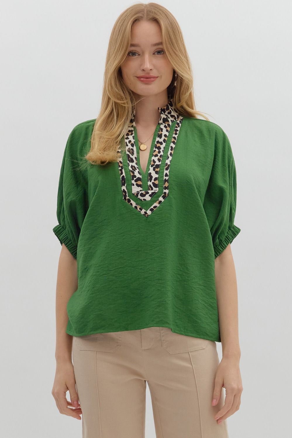 Fern and Leopard Dolman Sleeve Pullover Top