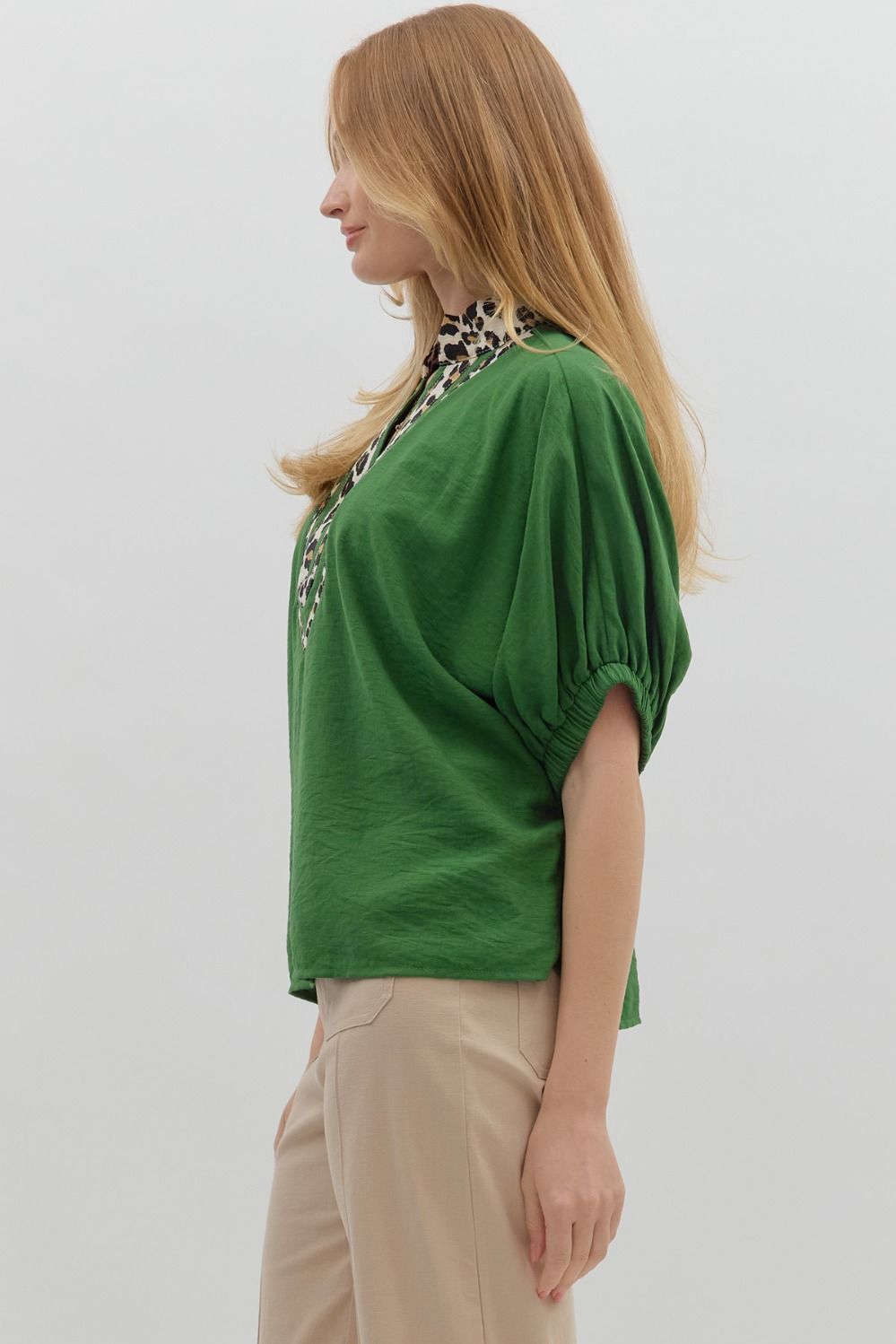 Fern and Leopard Dolman Sleeve Pullover Top
