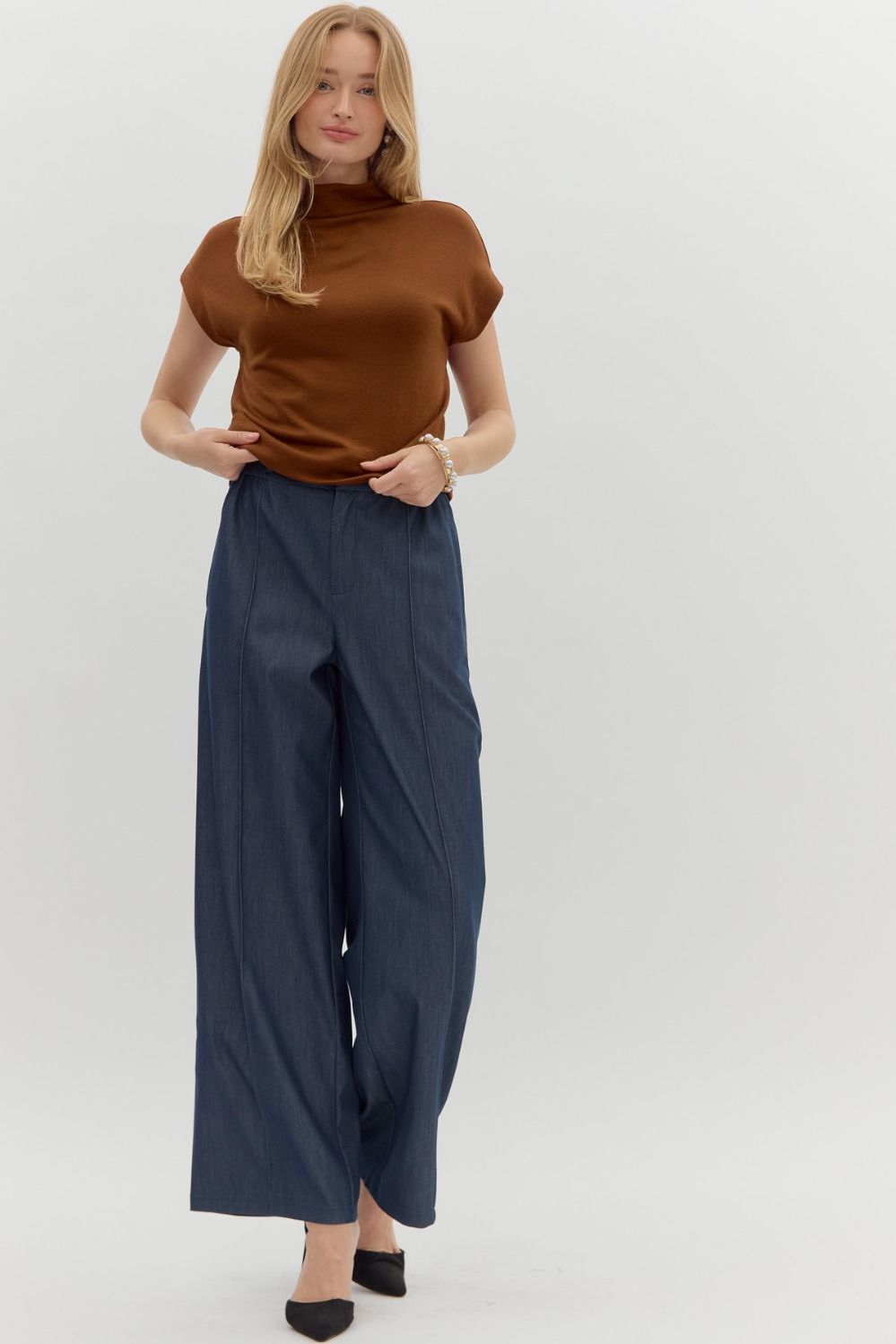 Rust Solid Knit Mock Neck Pullover Top