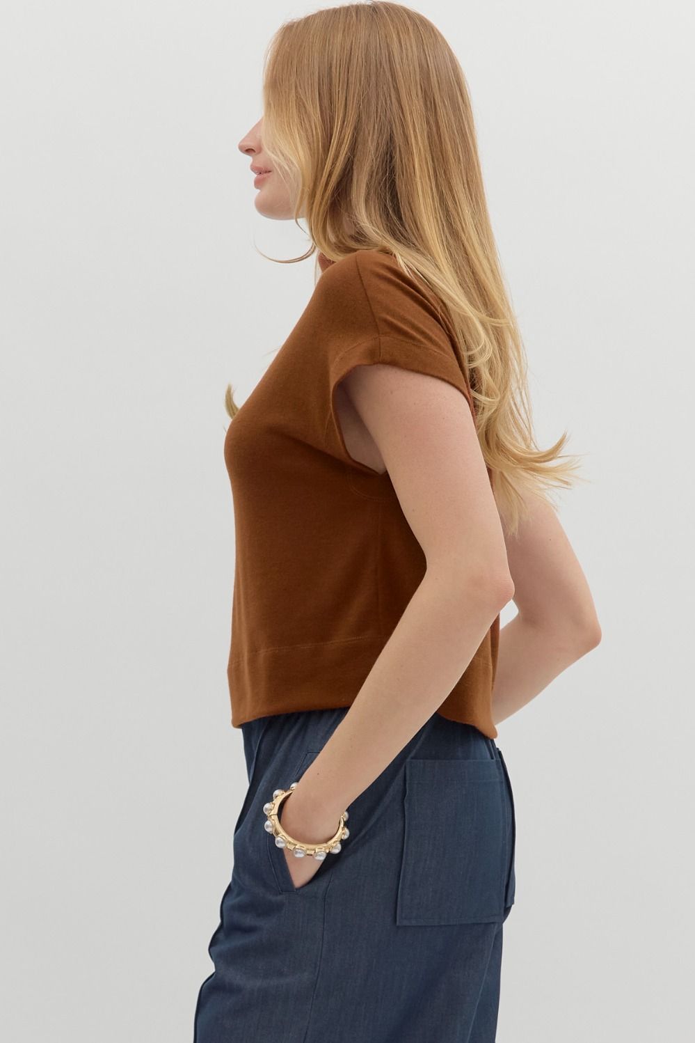 Rust Solid Knit Mock Neck Pullover Top