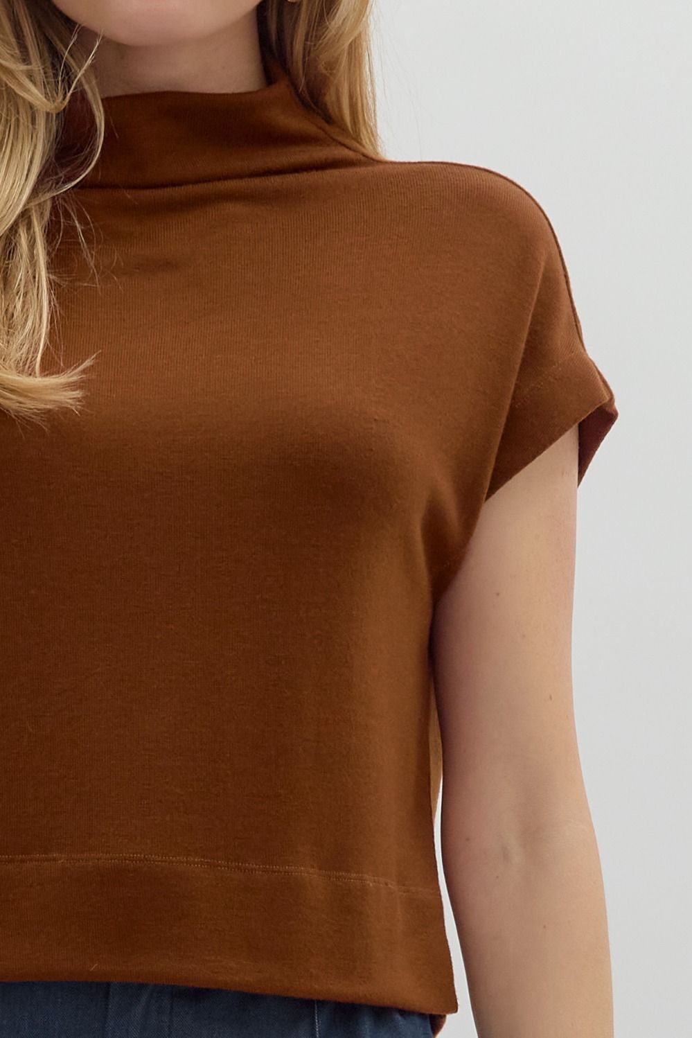 Rust Solid Knit Mock Neck Pullover Top