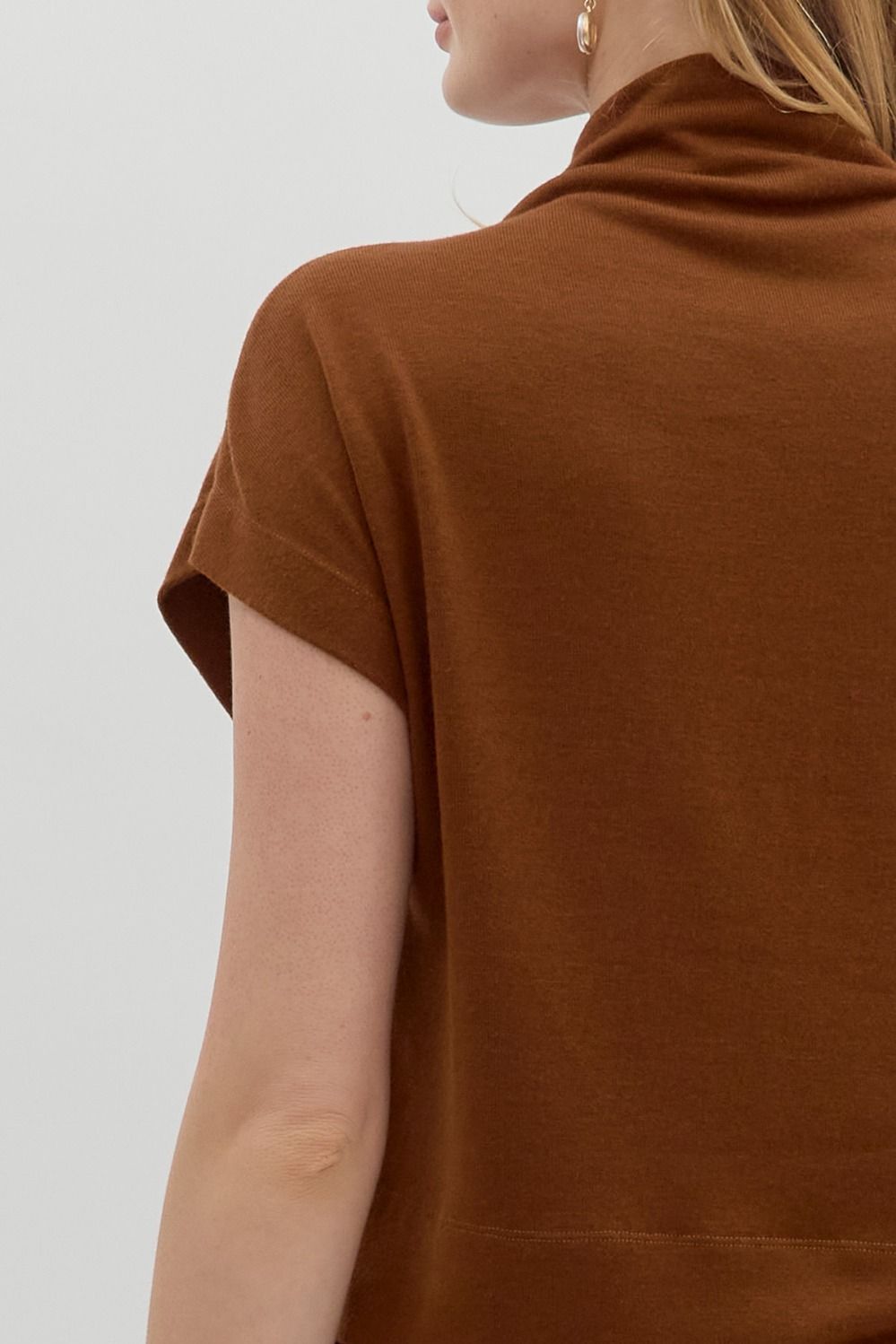 Rust Solid Knit Mock Neck Pullover Top