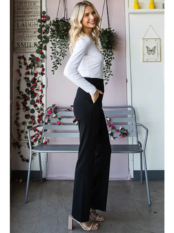 High Waisted Black Stretch Flare Pants