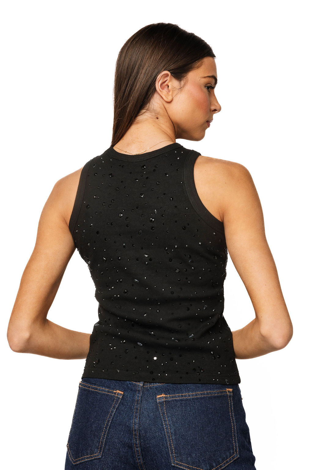 Queen of Sparkles Black Tonal Rhinestone Tank