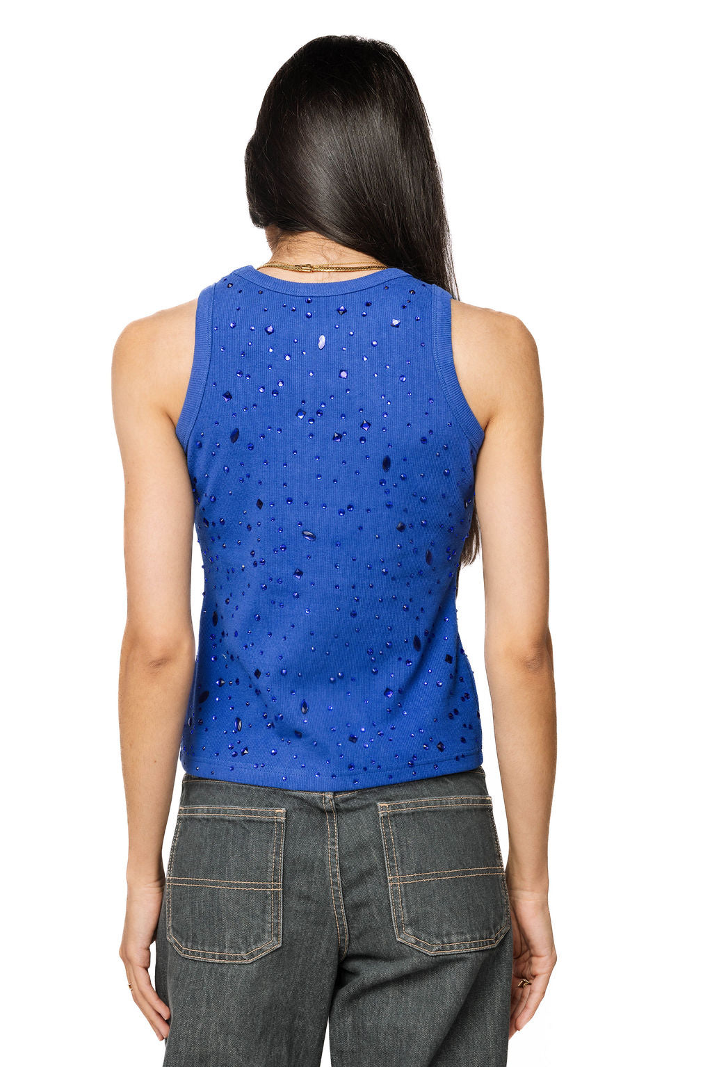 Queen of Sparkles Royal Blue Tonal Rhinestone Tank