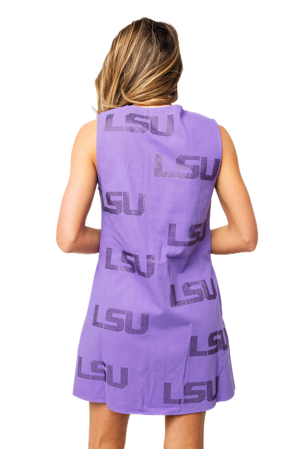 Queen of Sparkles Licensed LSU Tonal Rhinestone Scattered Abbreviation Tank Dress