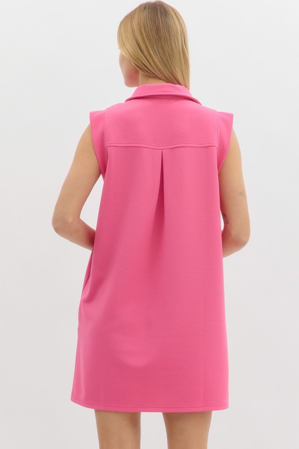 Textured Solid Pink V Neck Dress