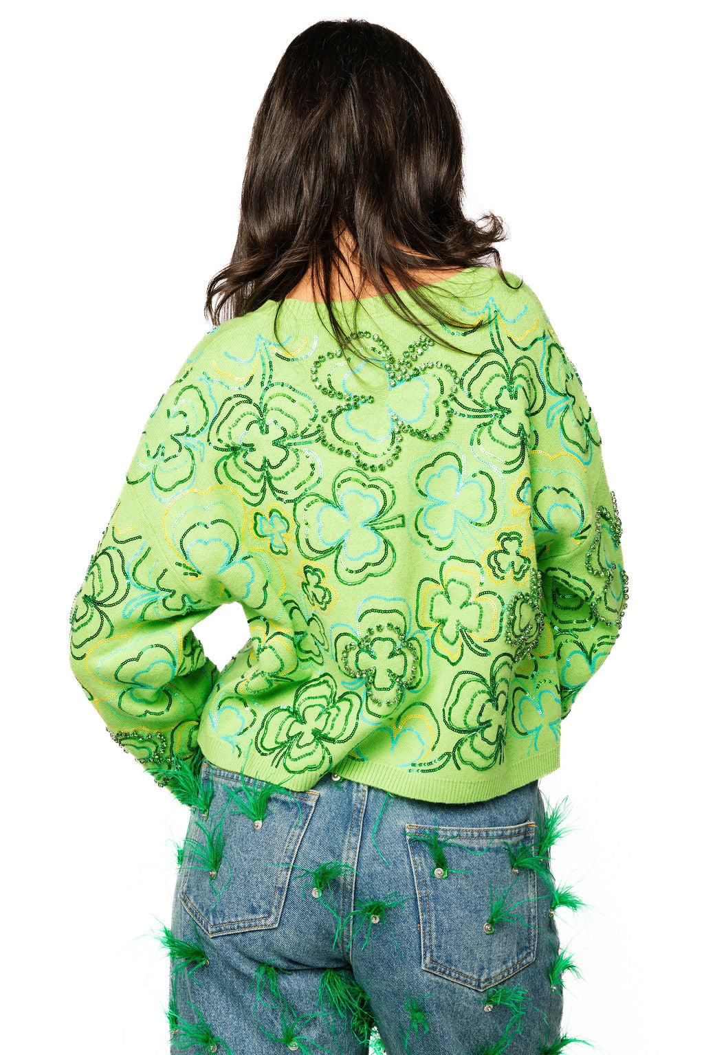 Queen of Sparkles Green Groovy Shamrock Sweater