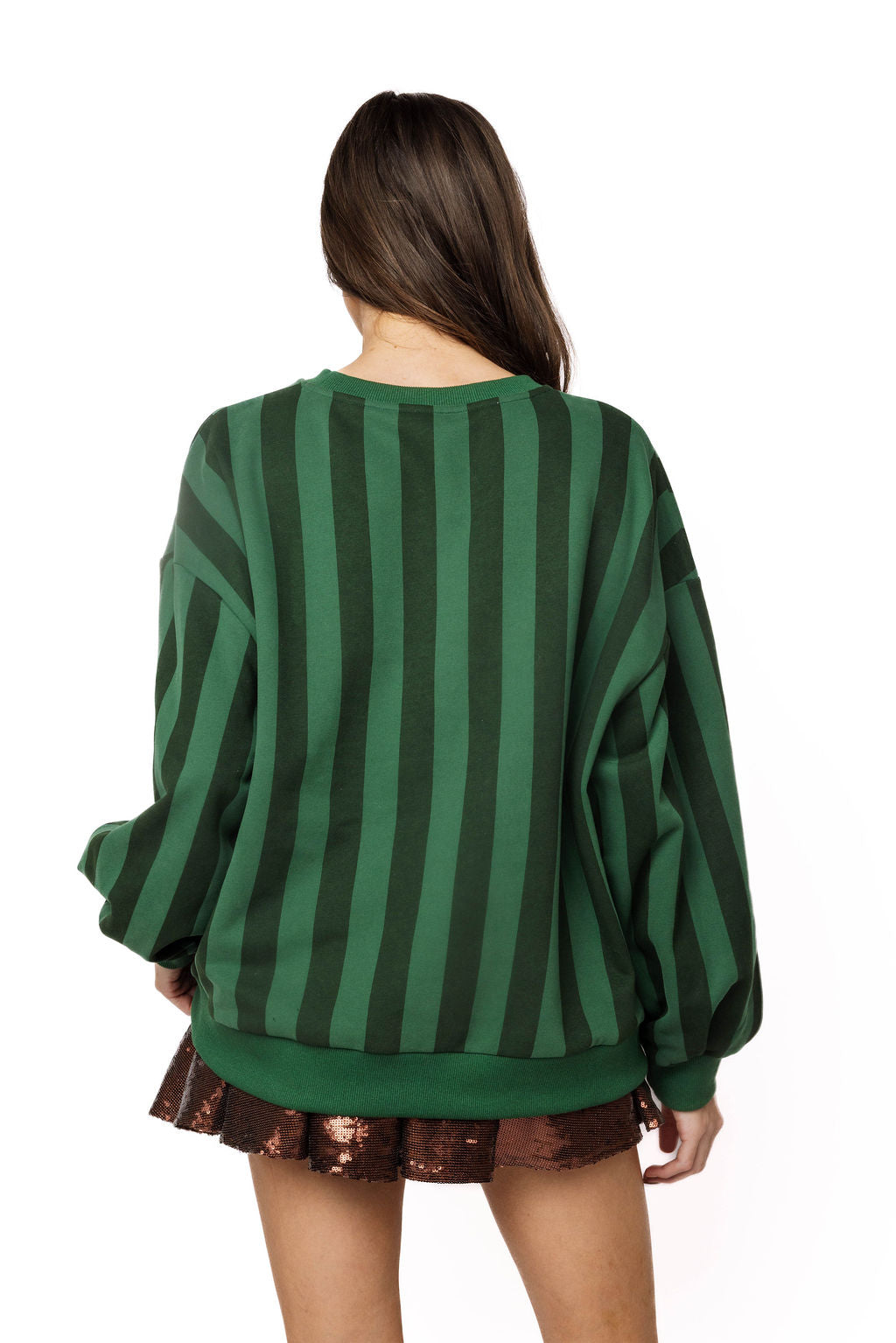 Queen of Sparkles Green Striped Deer Sweater