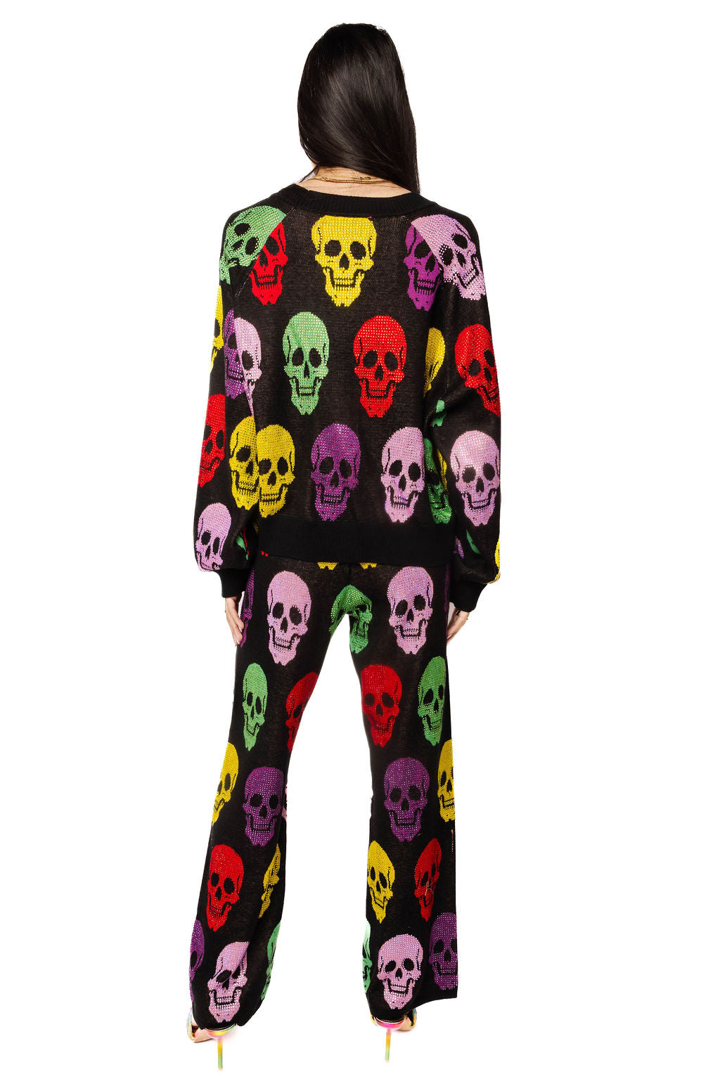Queen of Sparkles Black Multi Skull Button Rhinestone Cardigan