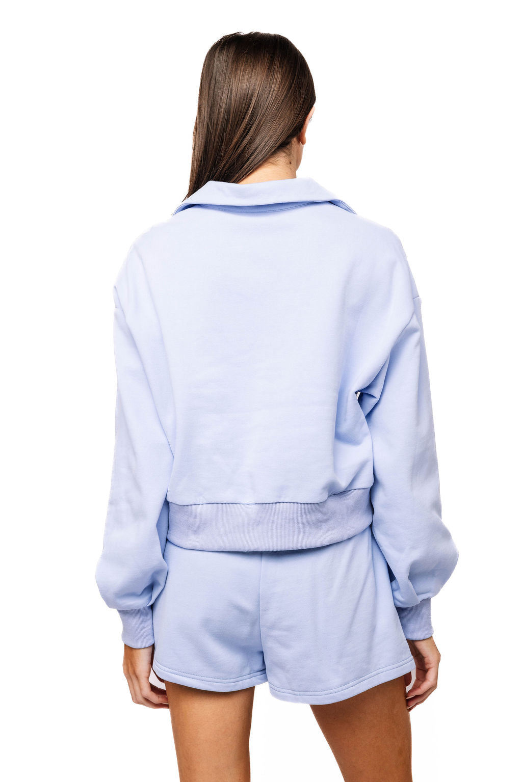 Queen of Sparkles Dusty Blue Jewel Button Flower & Sunglasses In Pocket Collar Sweatshirt