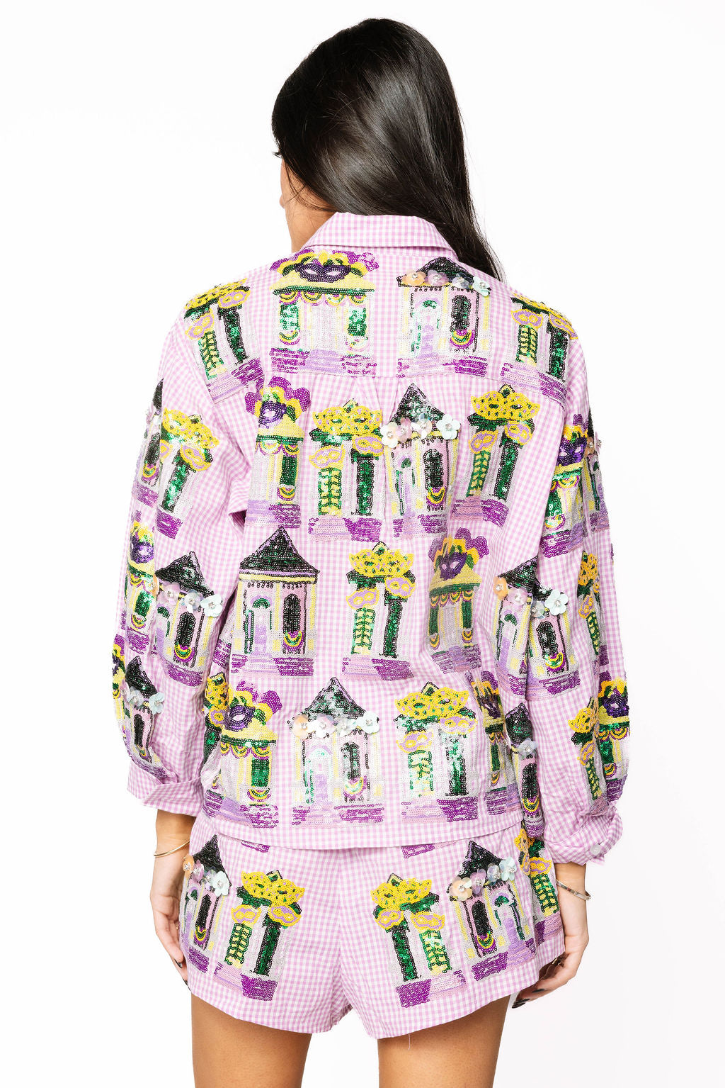 Queen of Sparkles Gingham Mardi Gras Porches Short