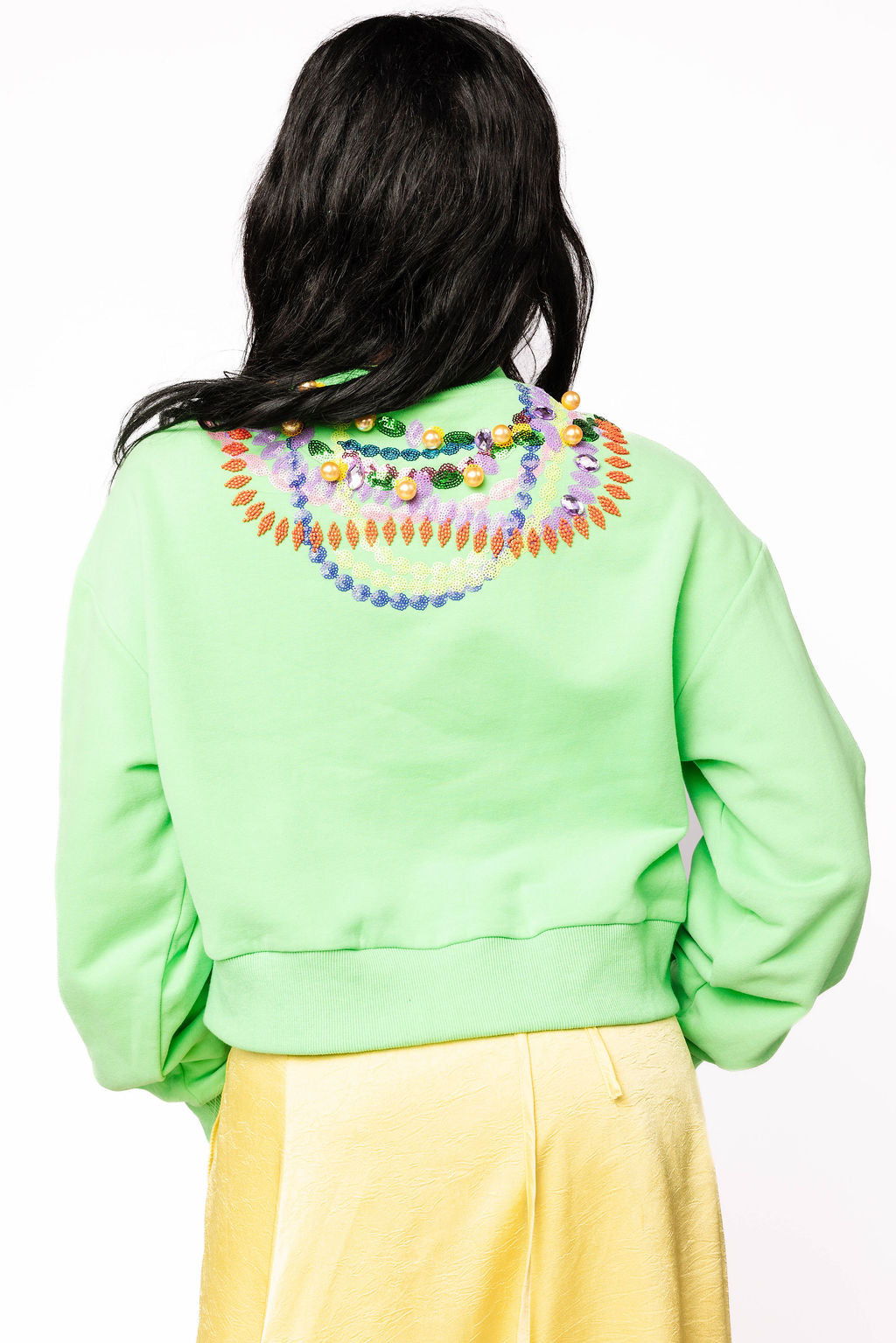 Queen of Sparkles Bright Green Queen Bead Sweatshirt
