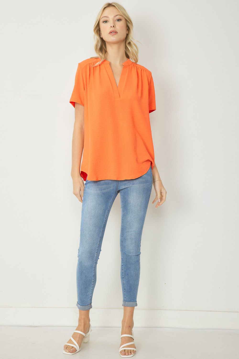 Orange Short Sleeve V-Neck Top