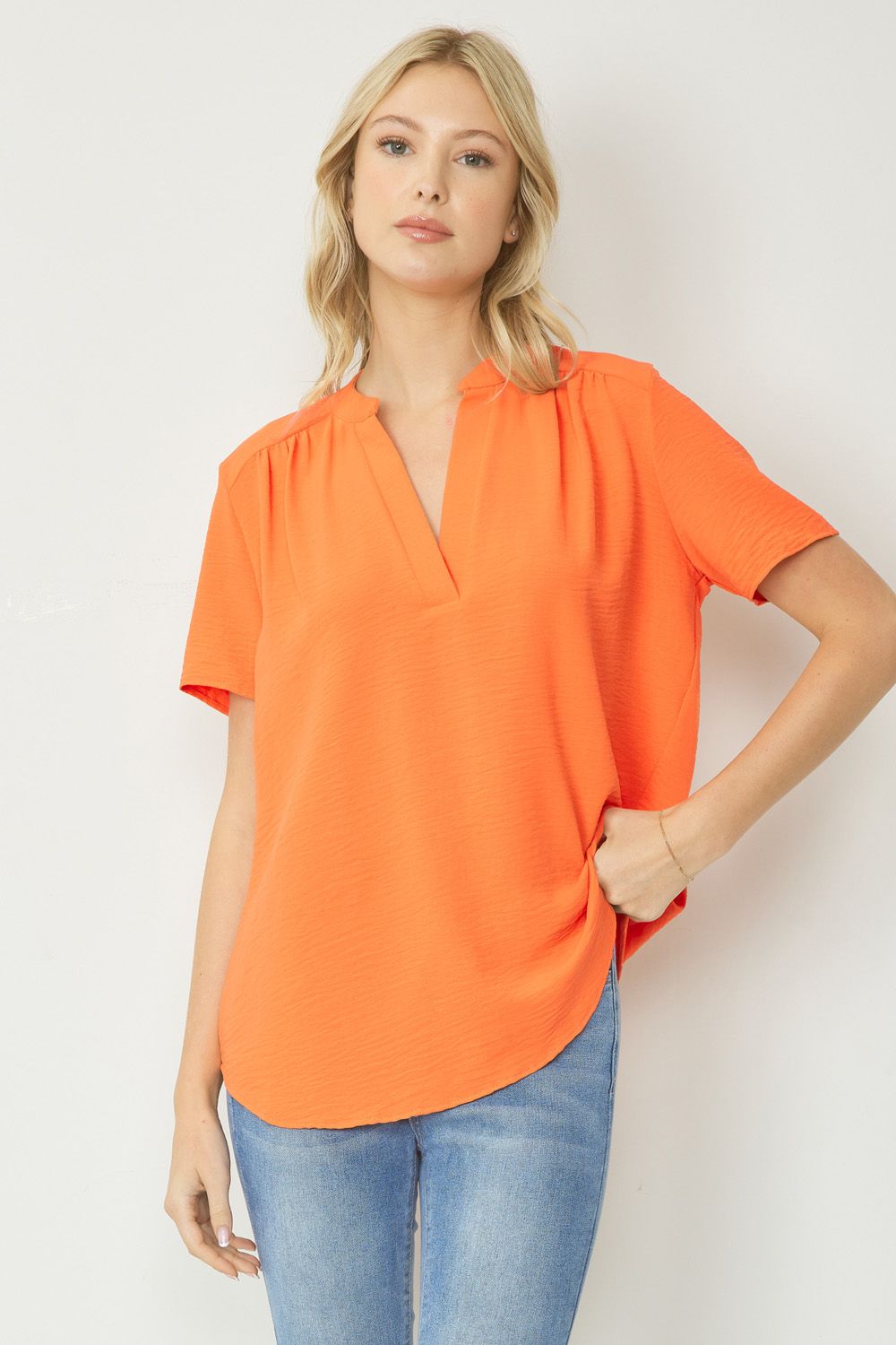 Orange Short Sleeve V-Neck Top