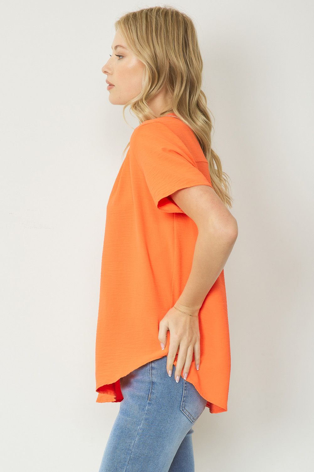 Orange Short Sleeve V-Neck Top