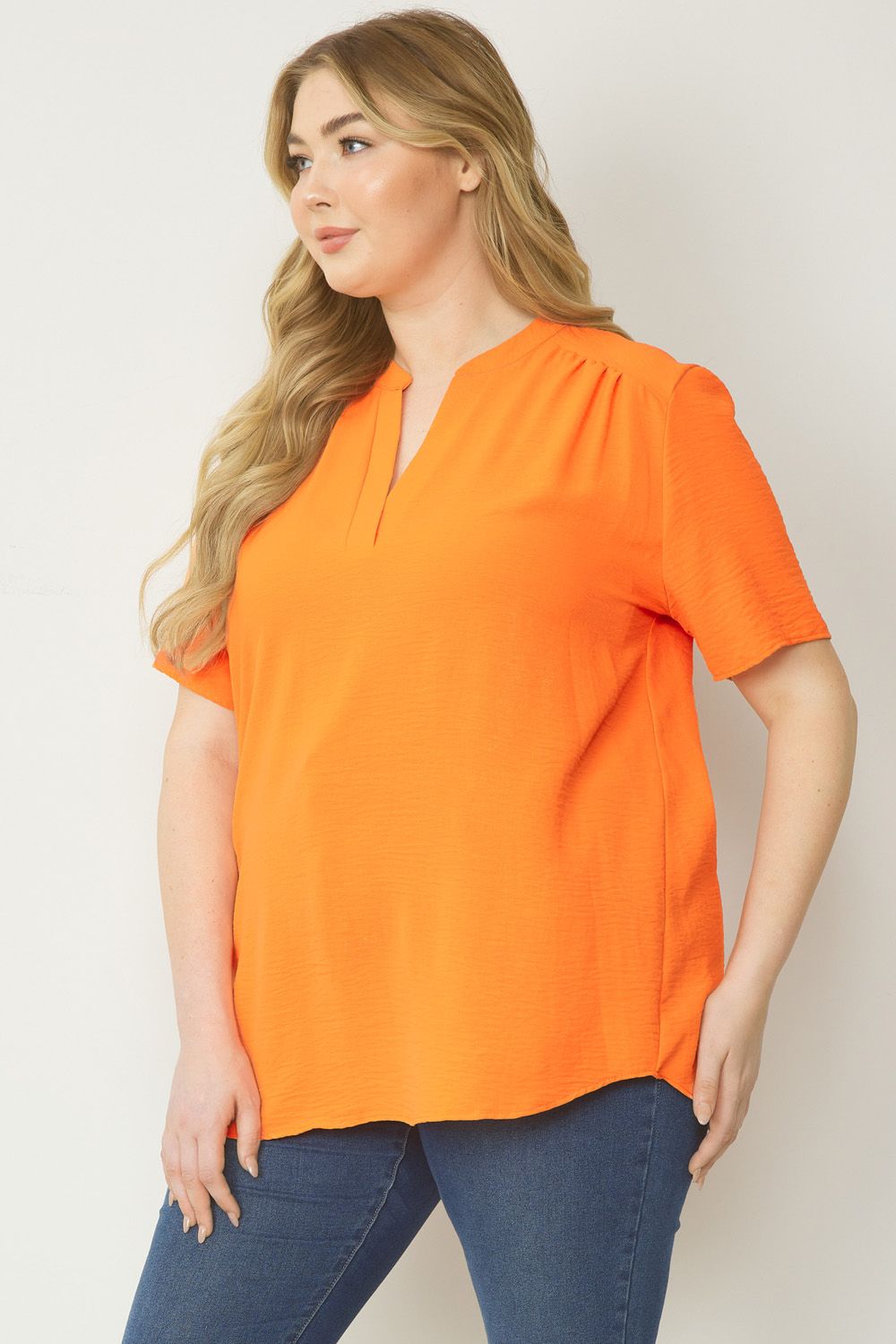 Orange Short Sleeve V-Neck Top