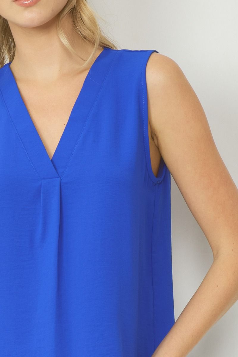 Royal Blue Sleeveless V-Neck Top