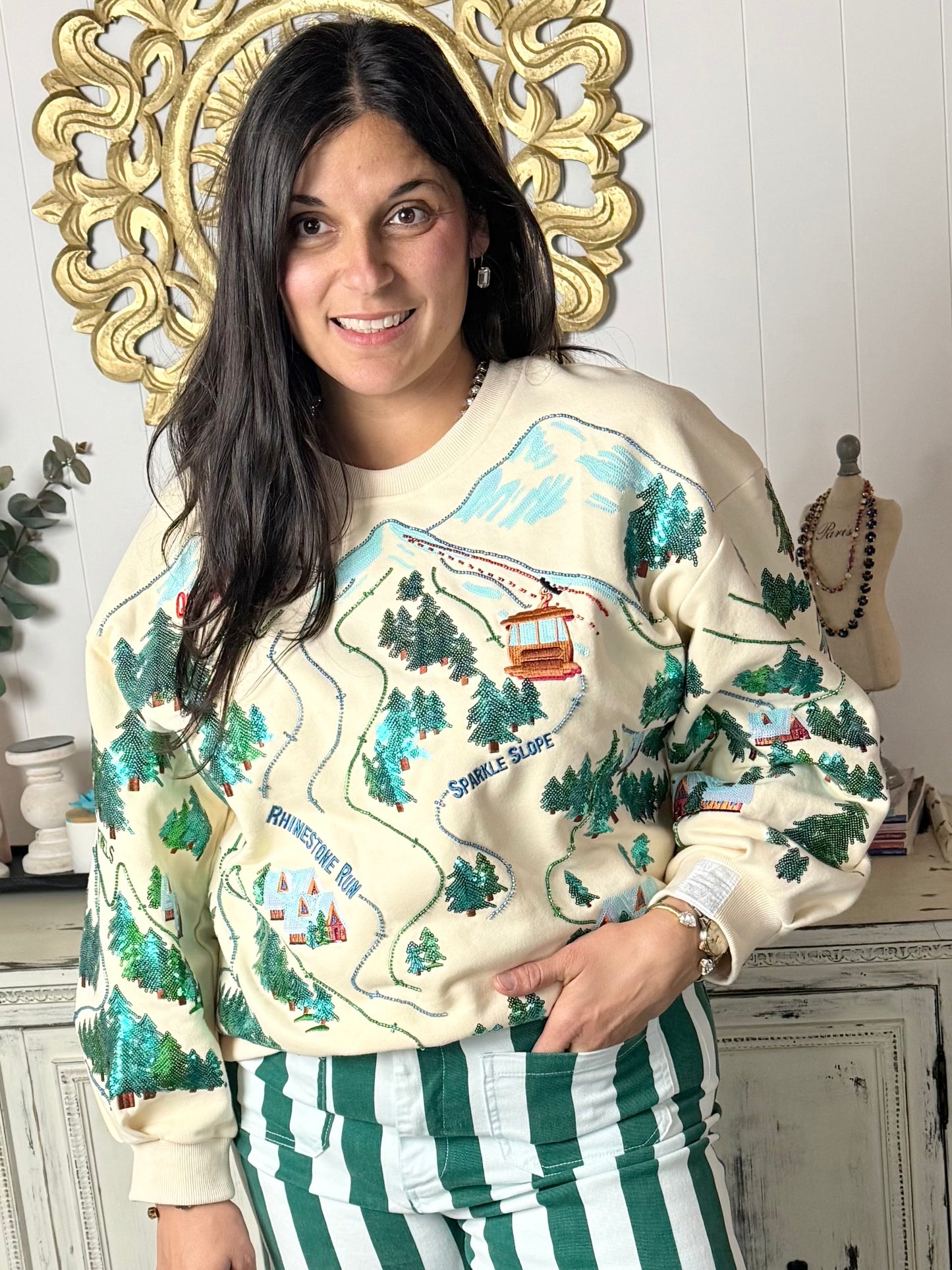 Queen of Sparkles Beige Sparkle Slope Sweatshirt