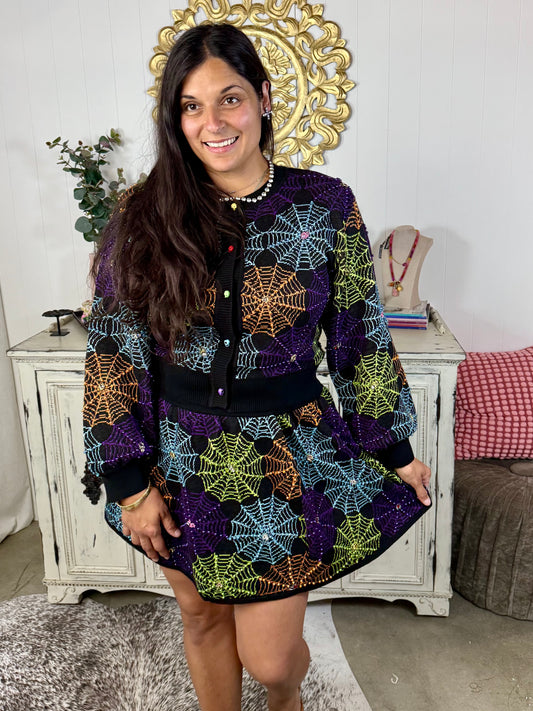 Queen of Sparkles Black Spider Web Cardigan