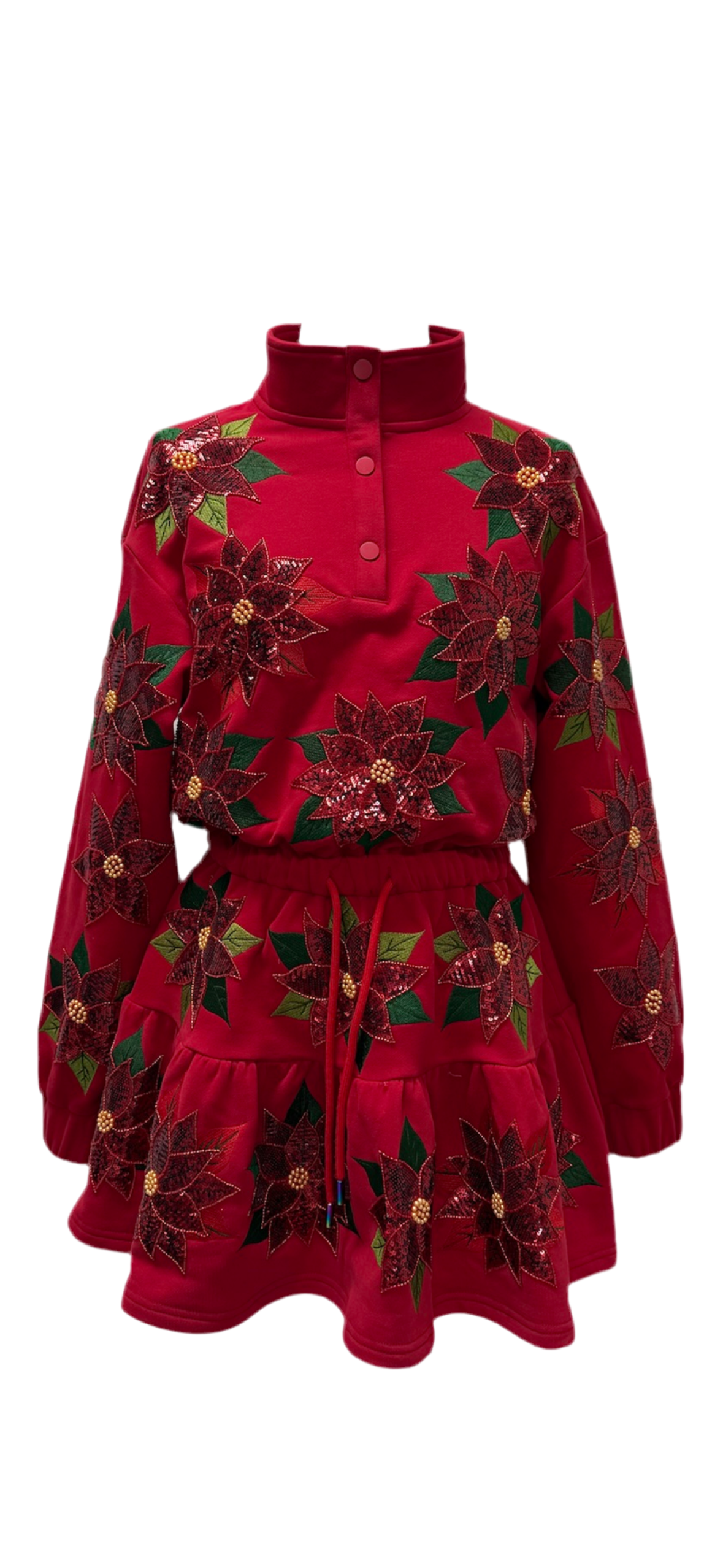 Queen of Sparkles Red Poinsettia Sweatshirt Dress