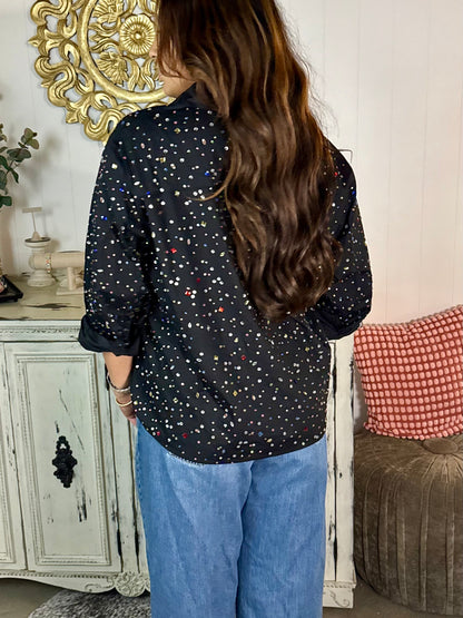 Queen of Sparkles Black Multi Gemstone Shirt