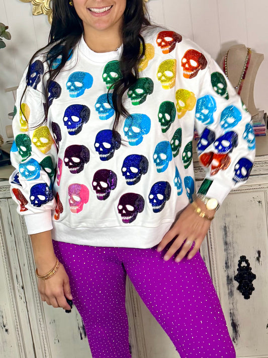 Queen of Sparkles Rainbow Skulls Sweatshirt