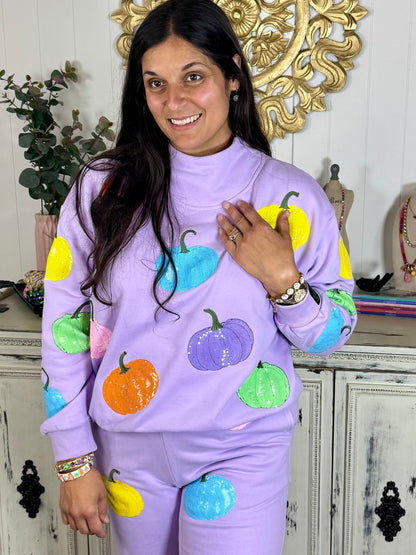 Queen of Sparkles Lavender Multi Pumpkin Sweatshirt