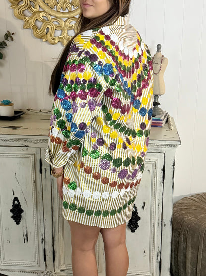 Queen of Sparkles Gold Stripe Mega Bead Dress