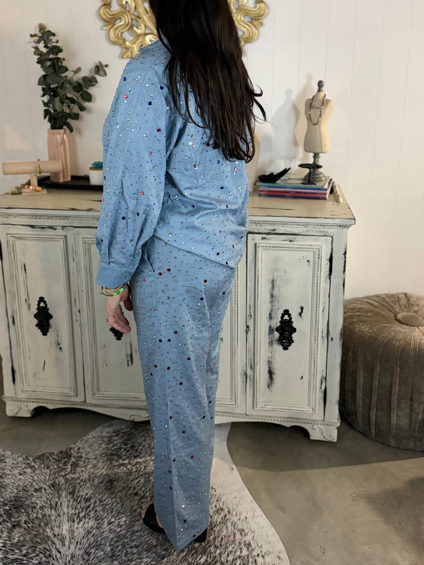 Queen of Sparkles Chambray Gemstone Pants