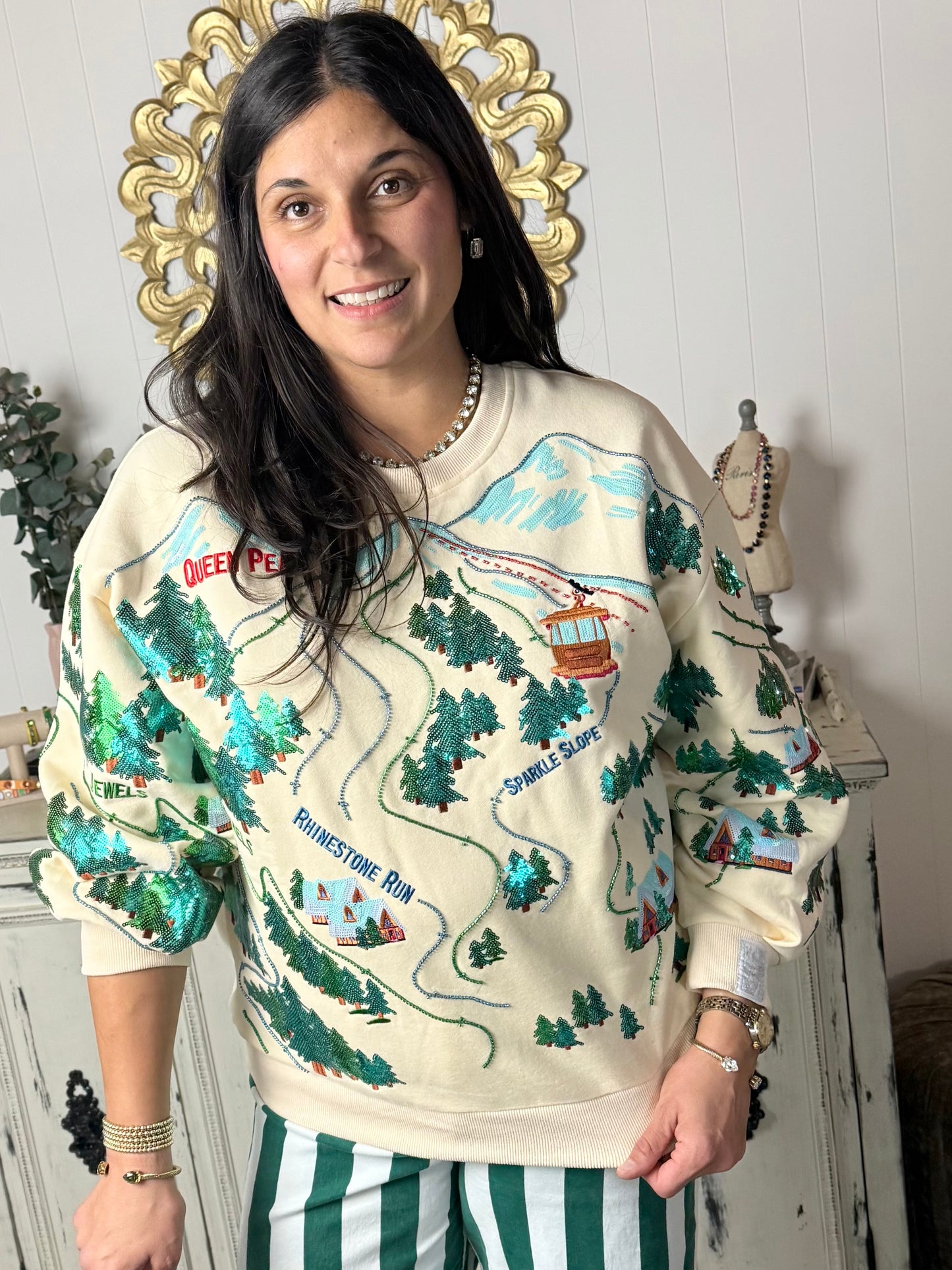 Queen of Sparkles Beige Sparkle Slope Sweatshirt