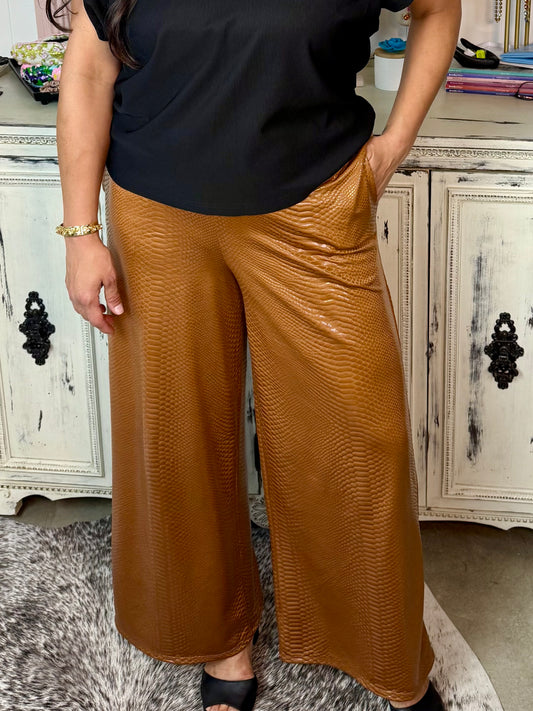 Faux Leather Embossed Pants