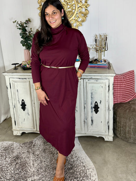Merlot Long Sleeve Midi Dress