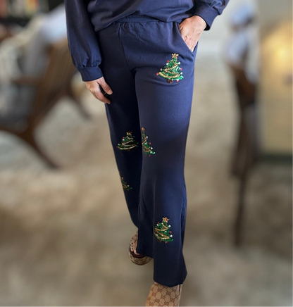 Navy Christmas Tree Pants