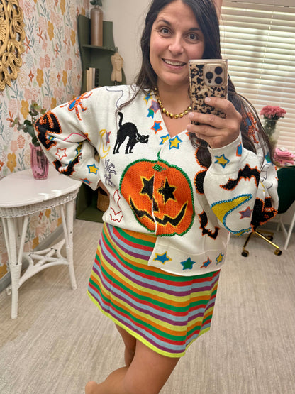 Queen of Sparkles Ivory Halloween Icon Button Up Cardigan