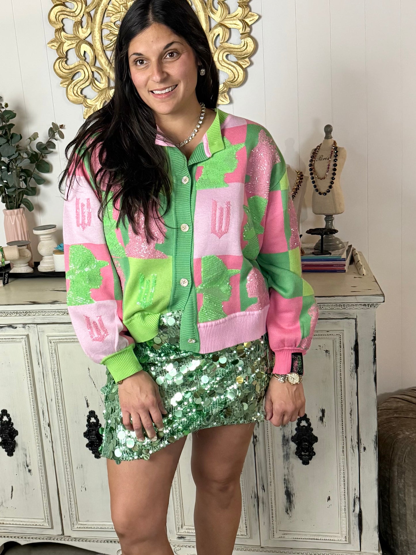 Queen of Sparkles Wicked Colorblock Glinda & Elphaba Profile Cardigan