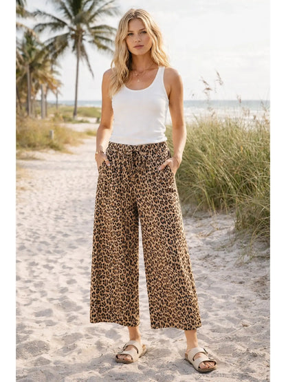 Leopard Print Wide Leg Pants