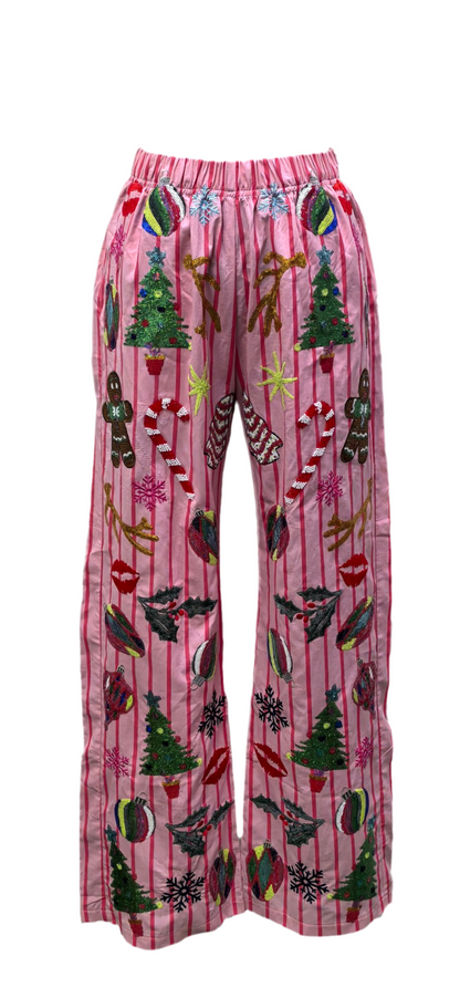 Queen of Sparkles Pink & Red Stripe Christmas Icon Pants