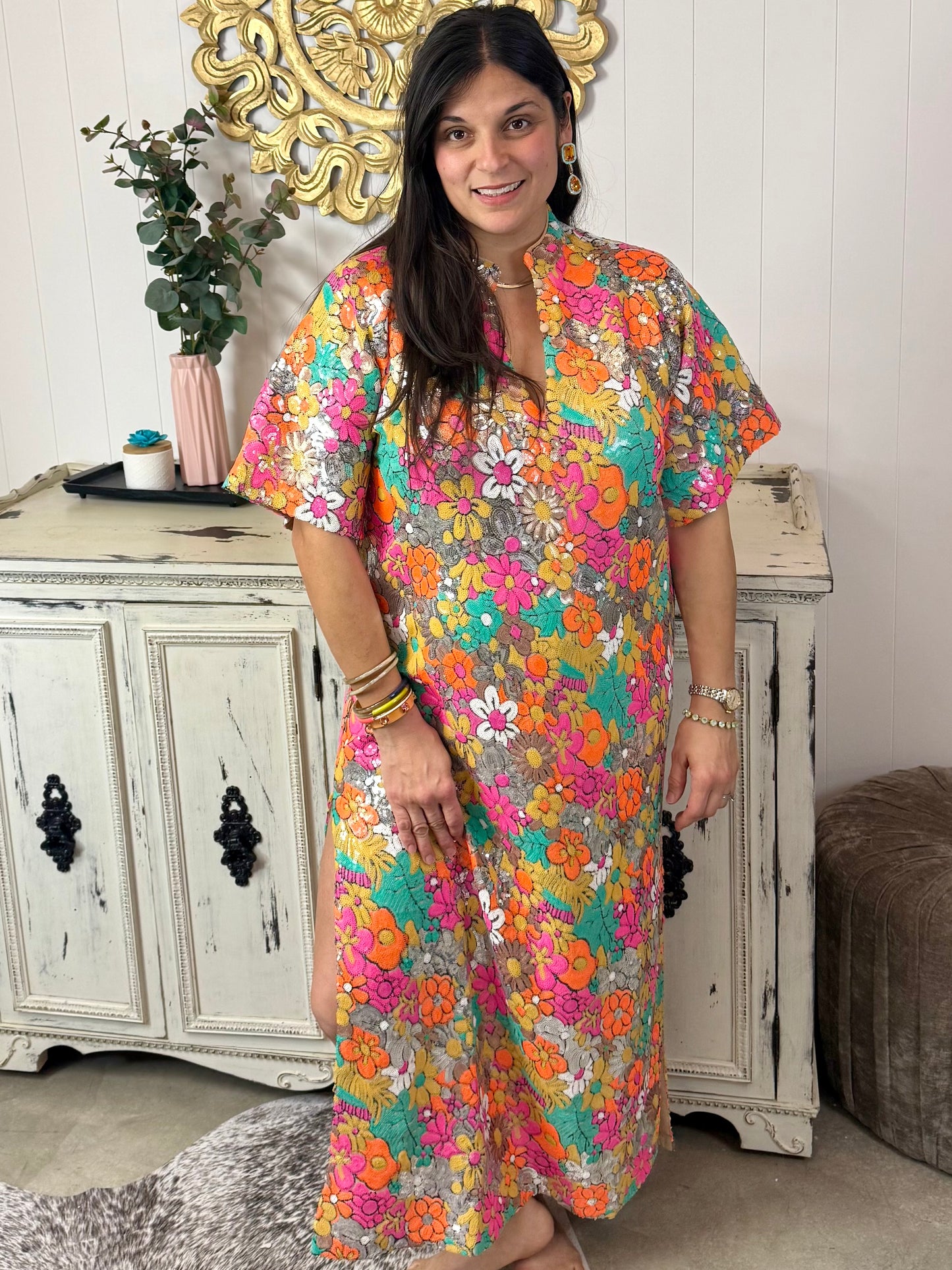 BuddyLove Leighton Coral Cascade Maxi Dress