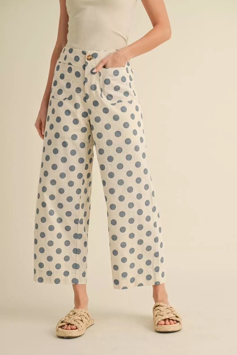 Blue Polka Dot Wide Leg Pants