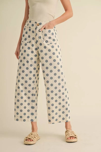 Blue Polka Dot Wide Leg Pants