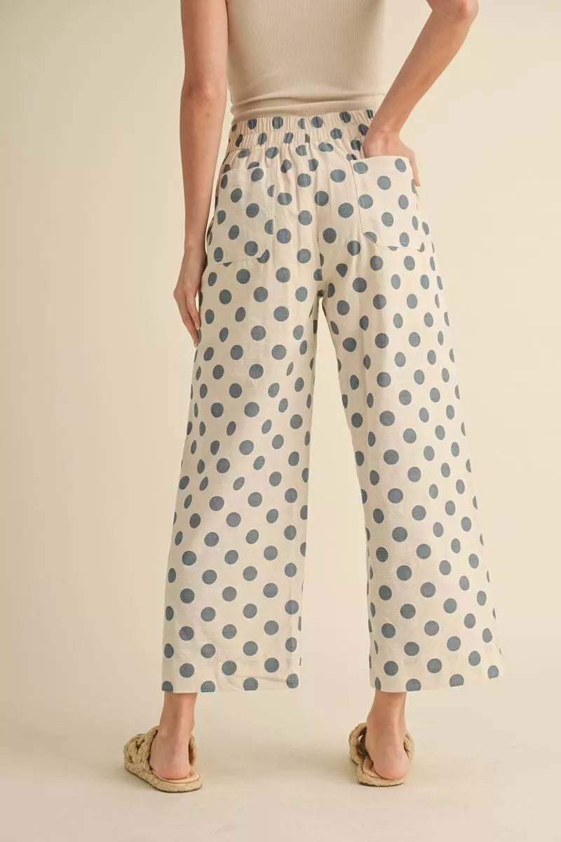 Blue Polka Dot Wide Leg Pants