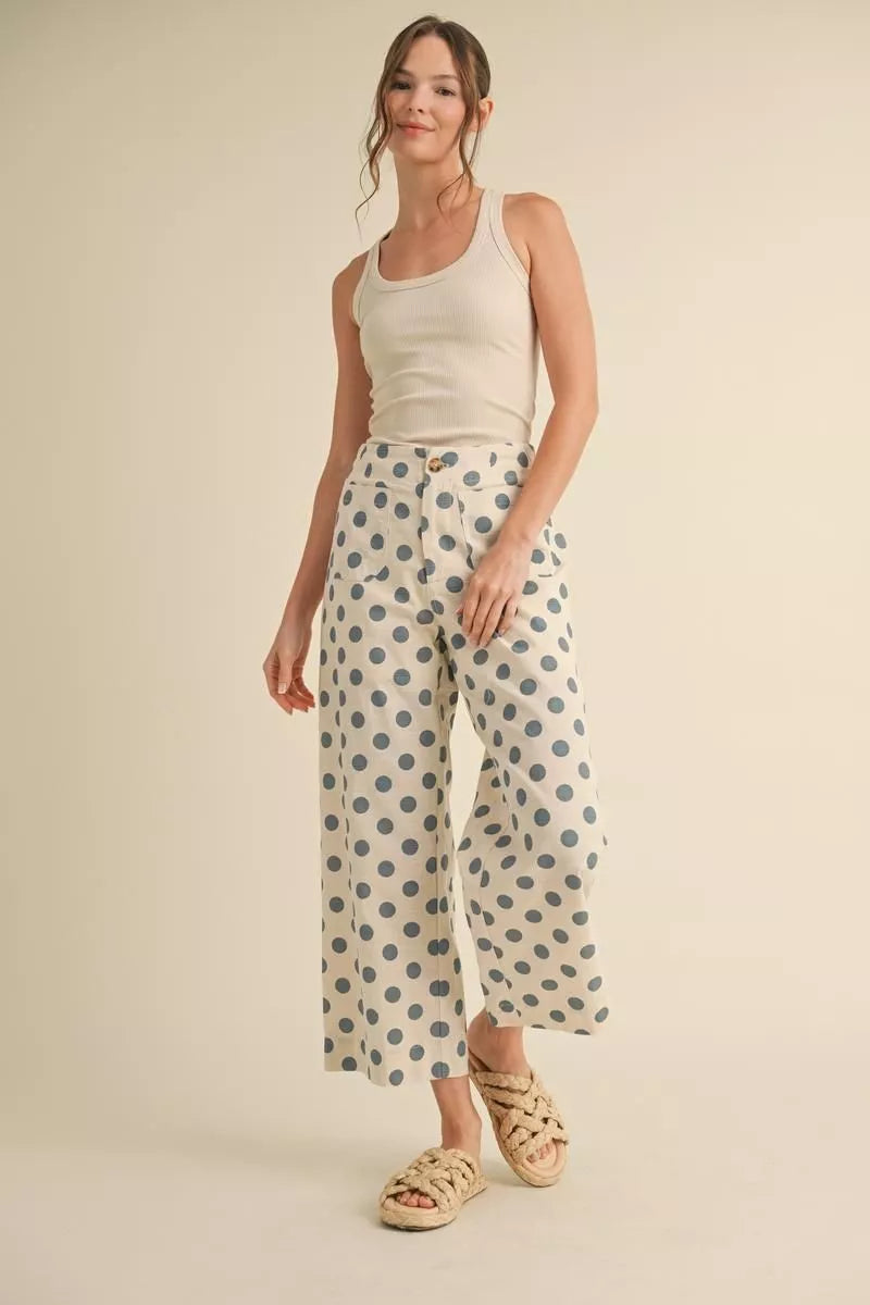 Blue Polka Dot Wide Leg Pants